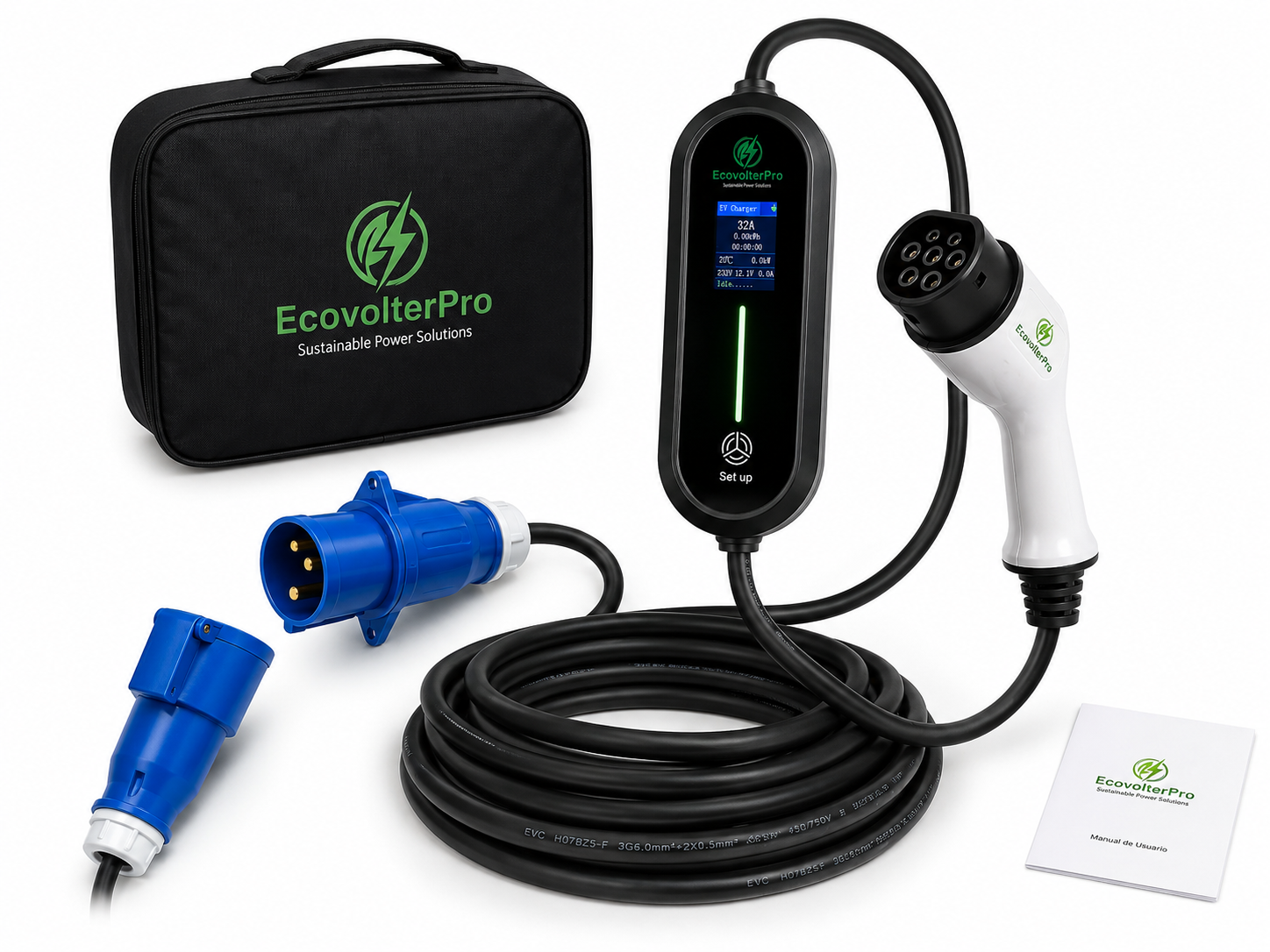 Cargador Portátil Auto Eléctrico Ecovolterpro Regulable 32A 7kw Tipo 2 - Imagen 3