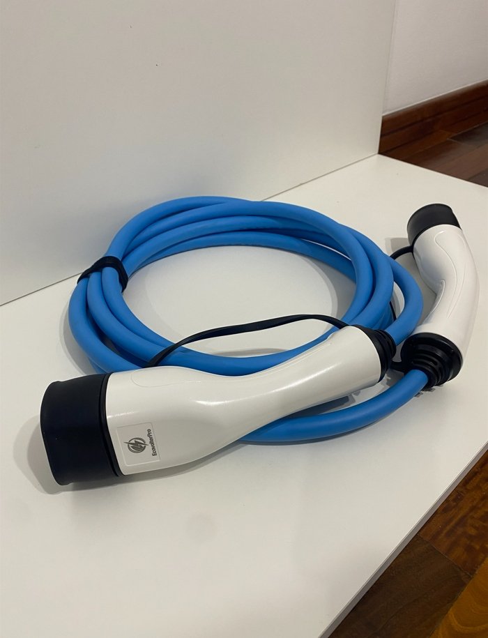 Cable de carga para auto eléctrico Tipo 2 a Tipo 2 22kW azúl EcovolterPro