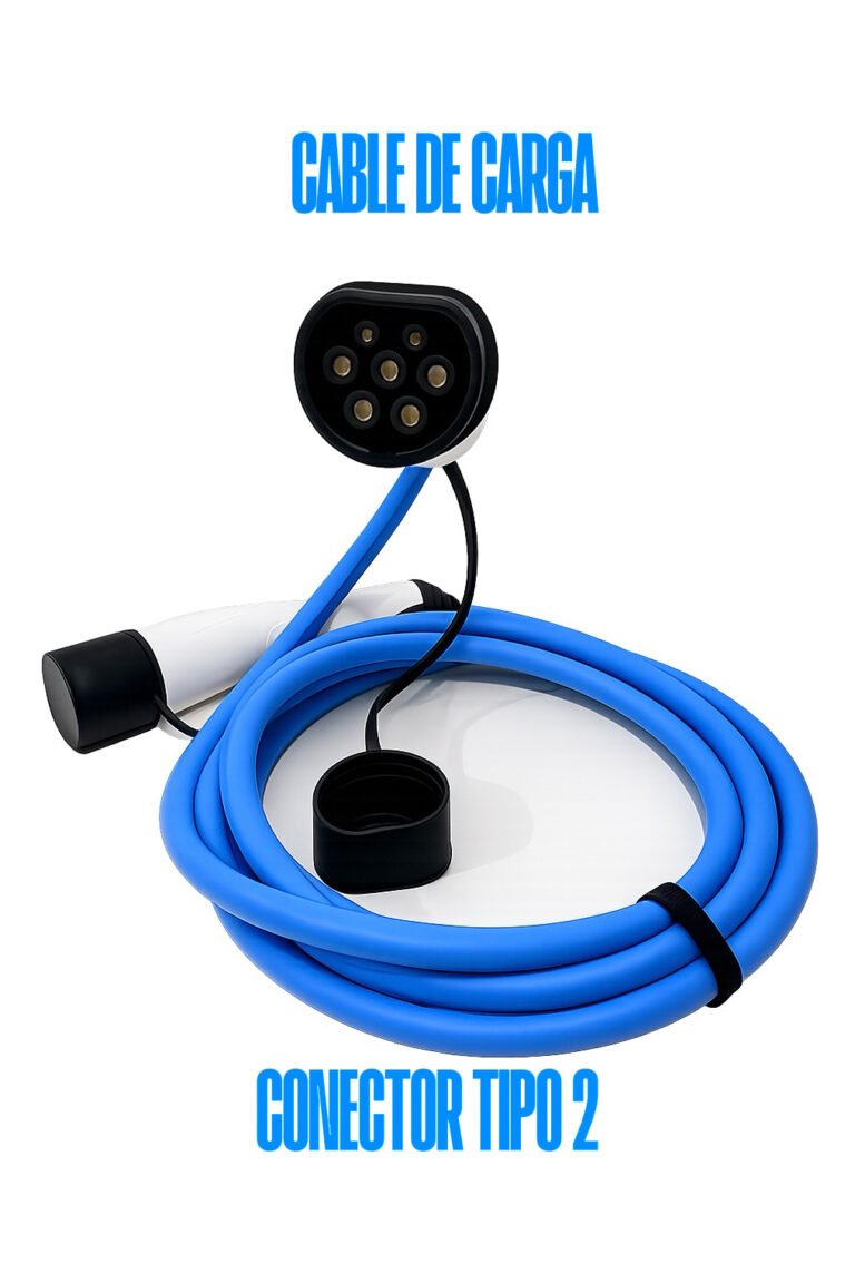 Cable de carga para auto eléctrico Tipo 2 a Tipo 2 22kW azúl EcovolterPro